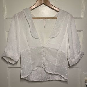 Free People Sheer White Button Up Top